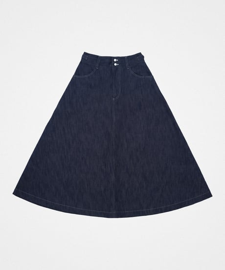 #-58 EX. Rigid denim flare skirt
