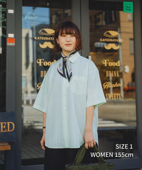 #-61 2way detachable collar short sleeve stripe shirt (Navy)