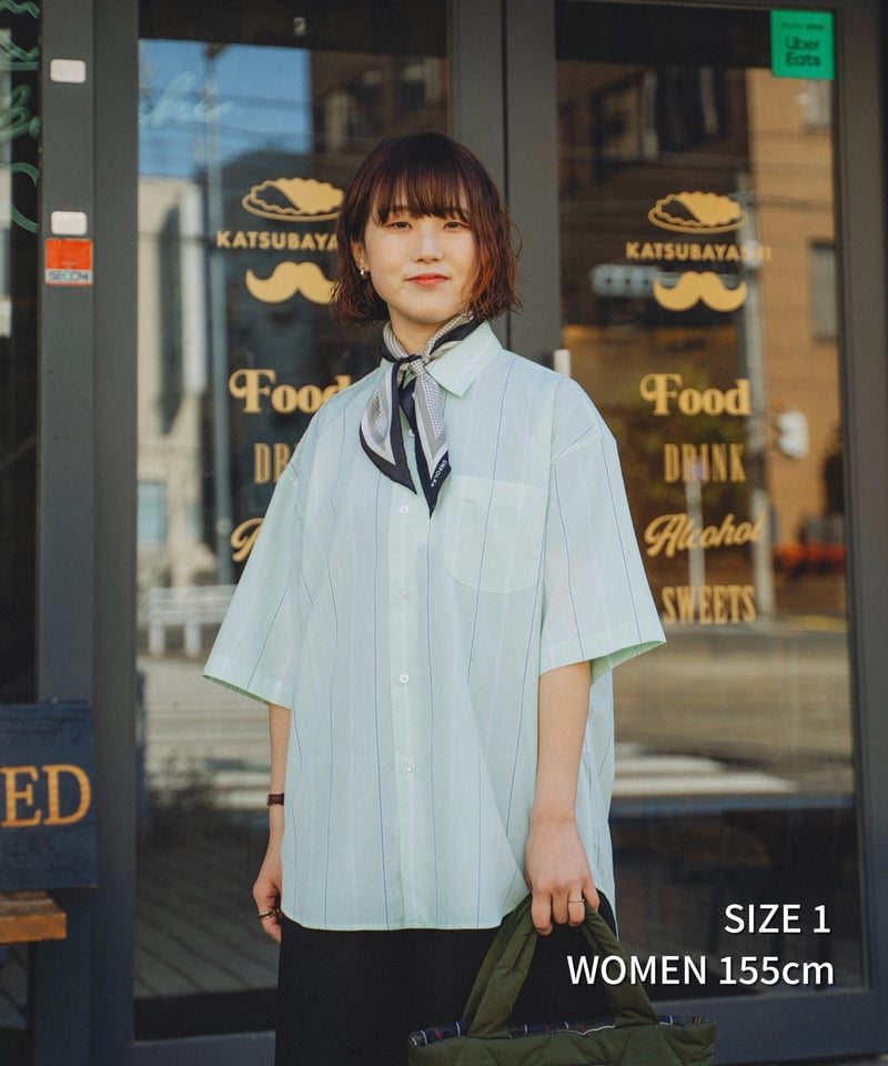 トップス Unfolk 2way detachable collar shirt Navy 61 2way detachable collar short sleeve stripe