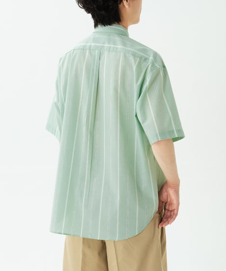 #-61 2way detachable collar short sleeve stripe shirt (Green)