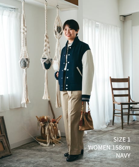 #-50 Wool melton relax varsity jacket (Navy)