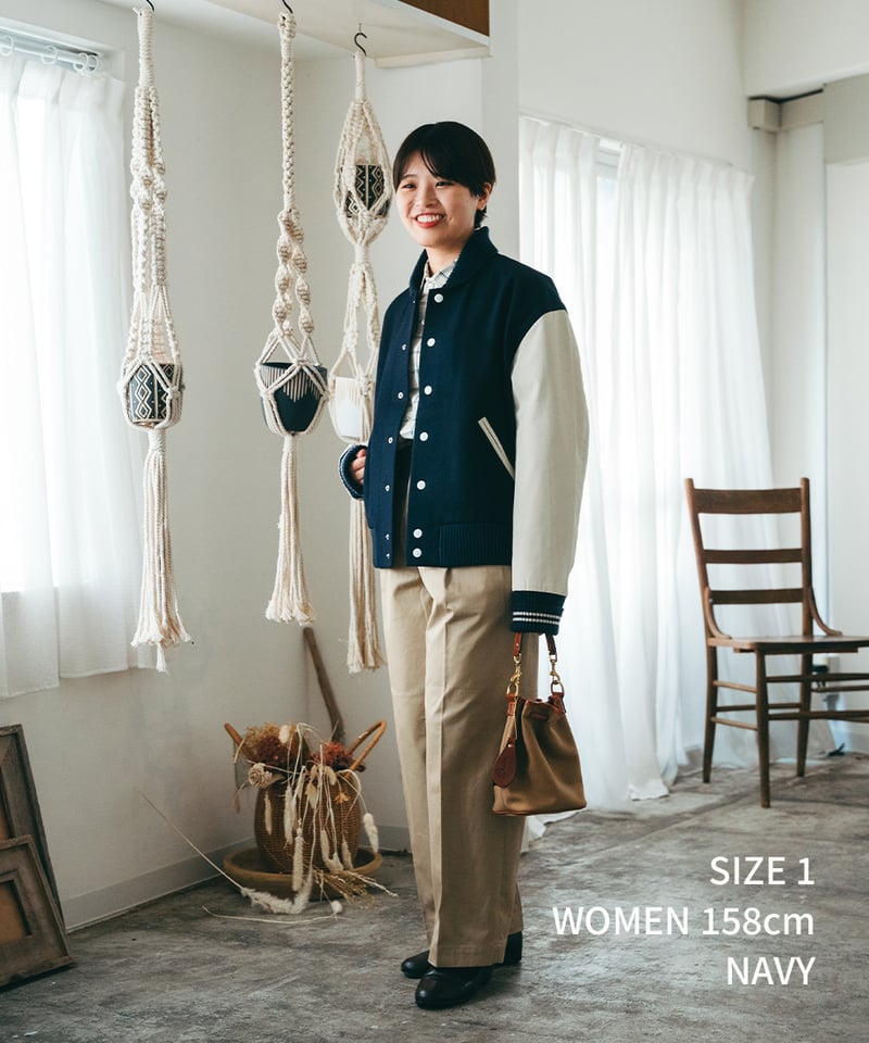 50 Wool melton relax varsity jacket (Navy) |