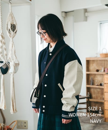 #-50 Wool melton relax varsity jacket (Navy)