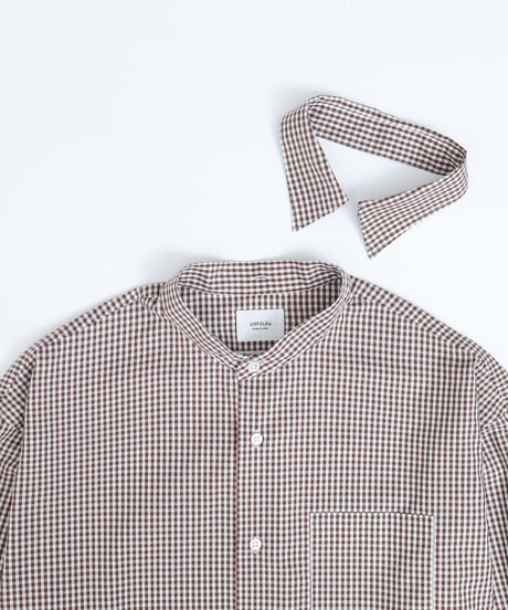 #-34 2way detachable collar gingham check shirt (Brown)