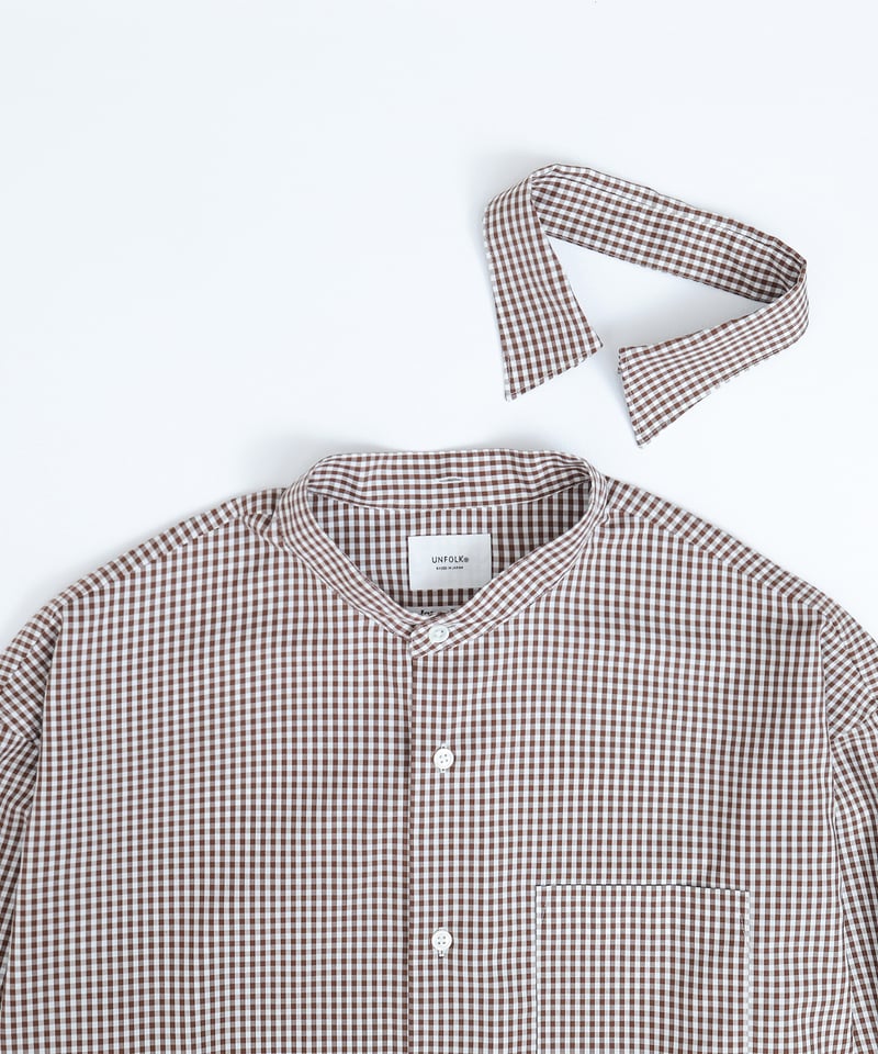 34 2way detachable collar gingham check shirt