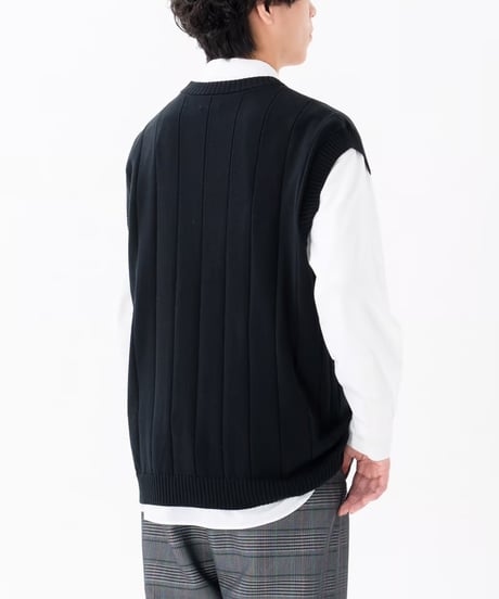 #-09 Giza cotton vneck knit vest (Black)