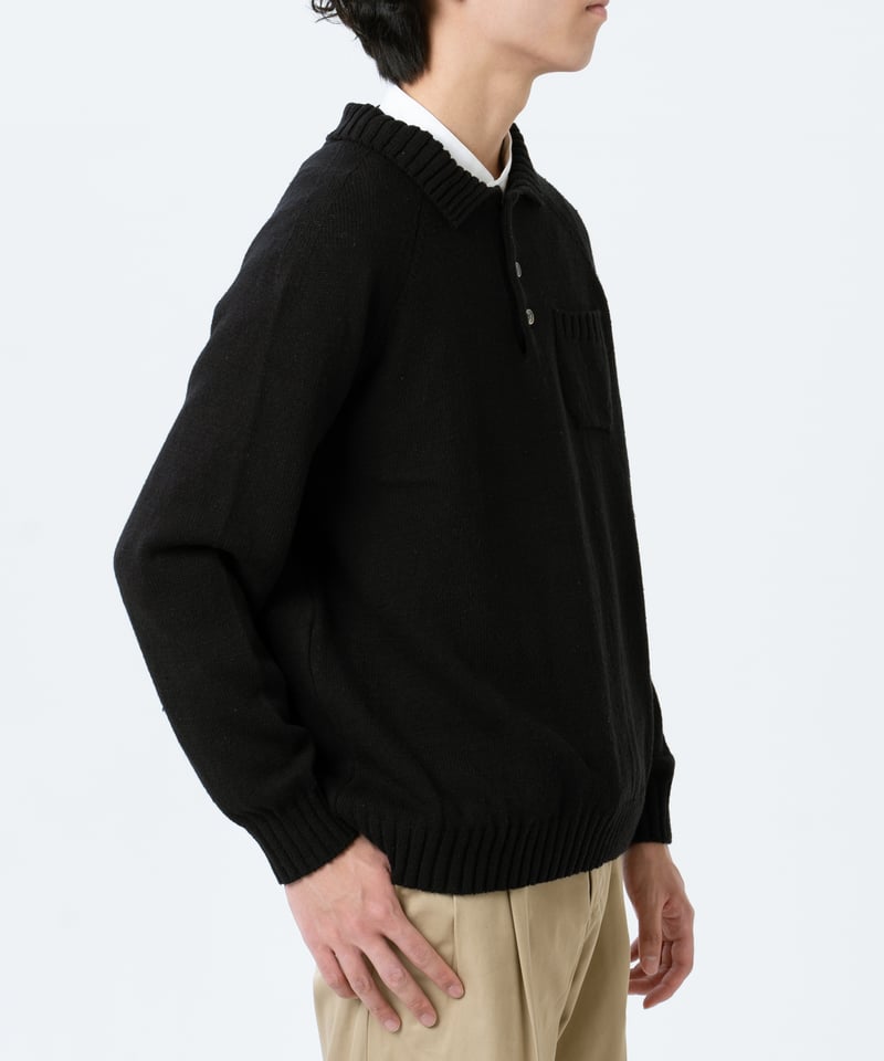 33 7×3G cotton knit polo (Black) | UNFOLK