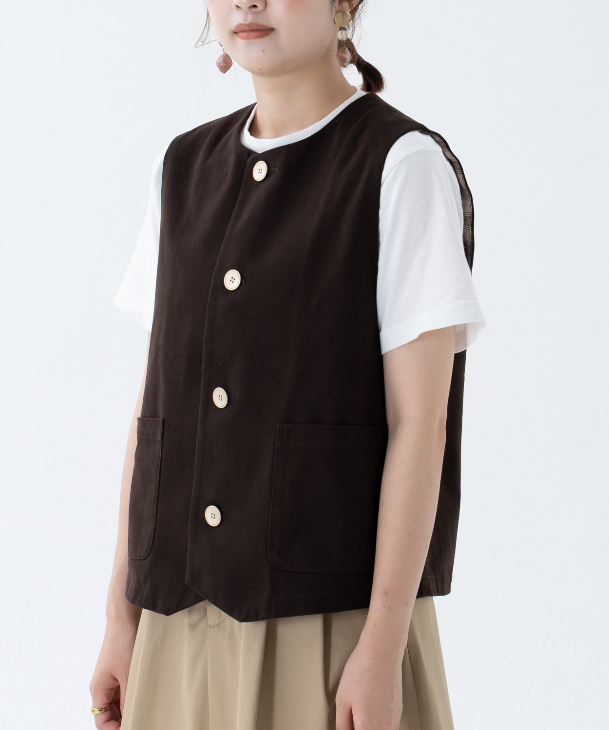 48 Peach brushed classic vest (Brown) | UNFOLK