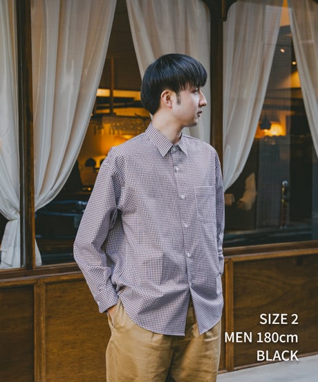 #-34 2way detachable collar gingham check shirt (Green)