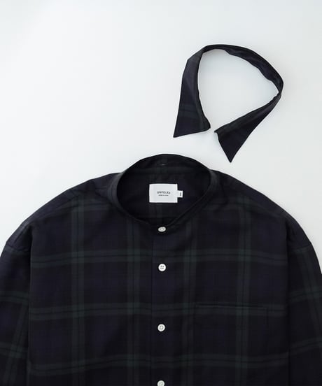 #-66 2way detachable collar wool check shirt (Green)