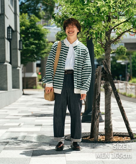 #-19 Heavy weight border cardigan (Green)