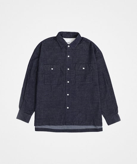 #-43 2way detachable collar corduroy check shirt（Navy）