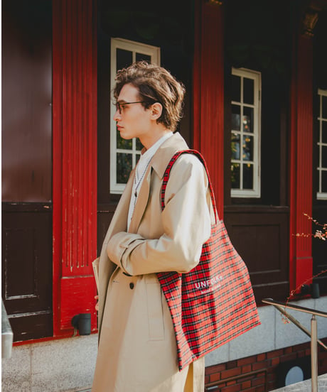 #-37 Reversible check tote bag  (Red)
