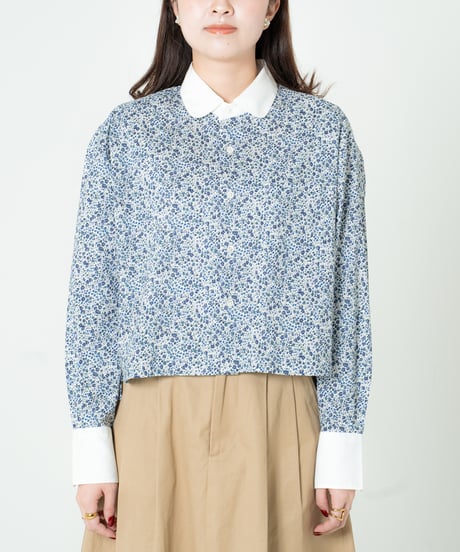 #-79 2way detachable collar liberty print shirt (Navy)