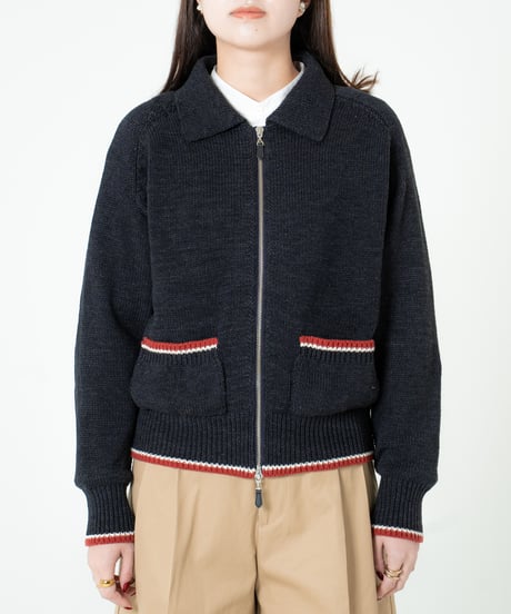 #-77 5G lily cotton knit polo blouson (Navy)