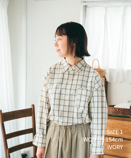 #-42 2way detachable collar windowpane check shirt (Black)