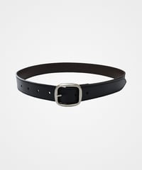 #-69 Round buckle reversible leather belt (Silver)