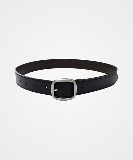 #-69 Round buckle reversible leather belt (Silver)