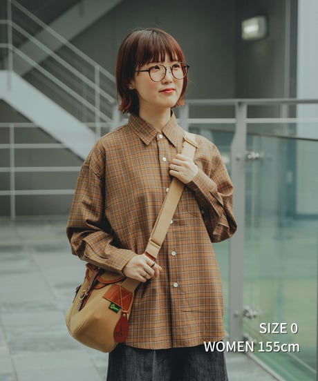 #-66 2way detachable collar wool check shirt (Green)