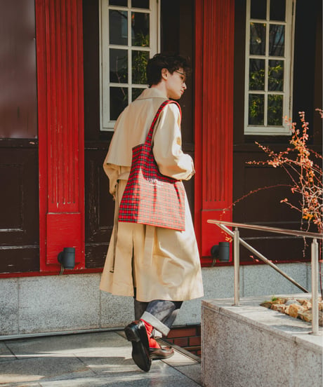 #-37 Reversible check tote bag  (Red)