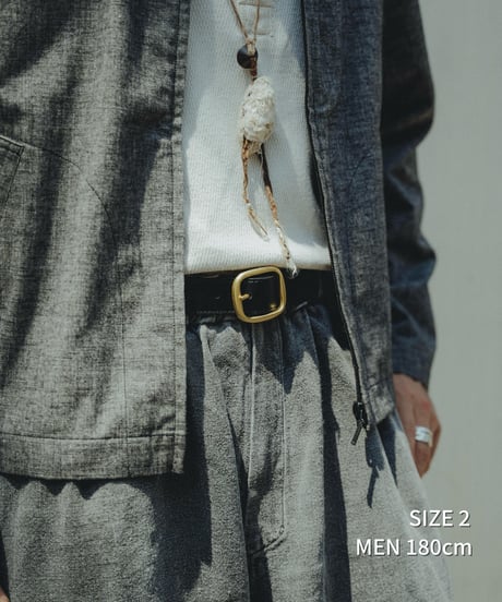 #-69 Round buckle reversible leather belt (Gold)