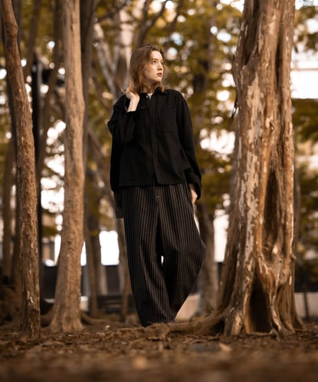 "UNFOLK CLASSIC" Banshu wool mix soft herringbone shirt jacket (Black)