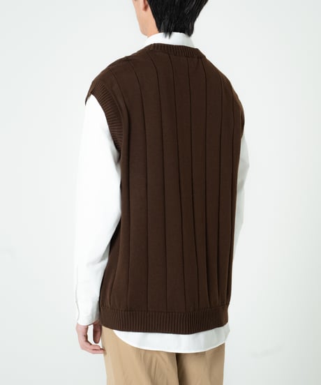 #-09 16G giza cotton vneck knit vest (Brown)