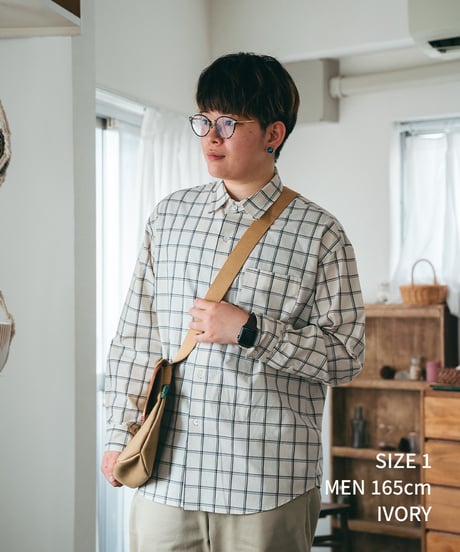 #-42 2way detachable collar windowpane check shirt (Ivory)
