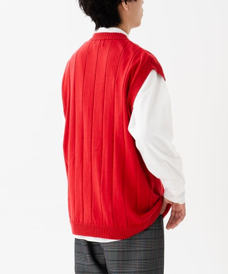 #-09 Giza cotton vneck knit vest (Red)