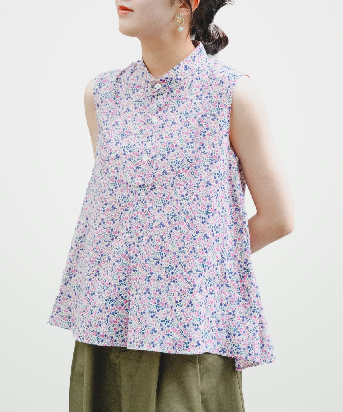 87 2way detachable collar liberty print sleev