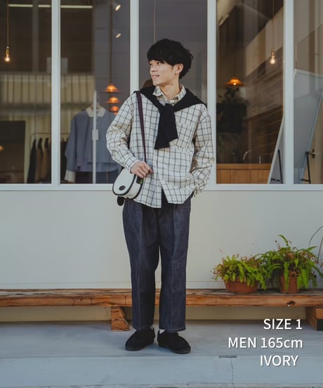 #-42 2way detachable collar windowpane check shirt (Black)