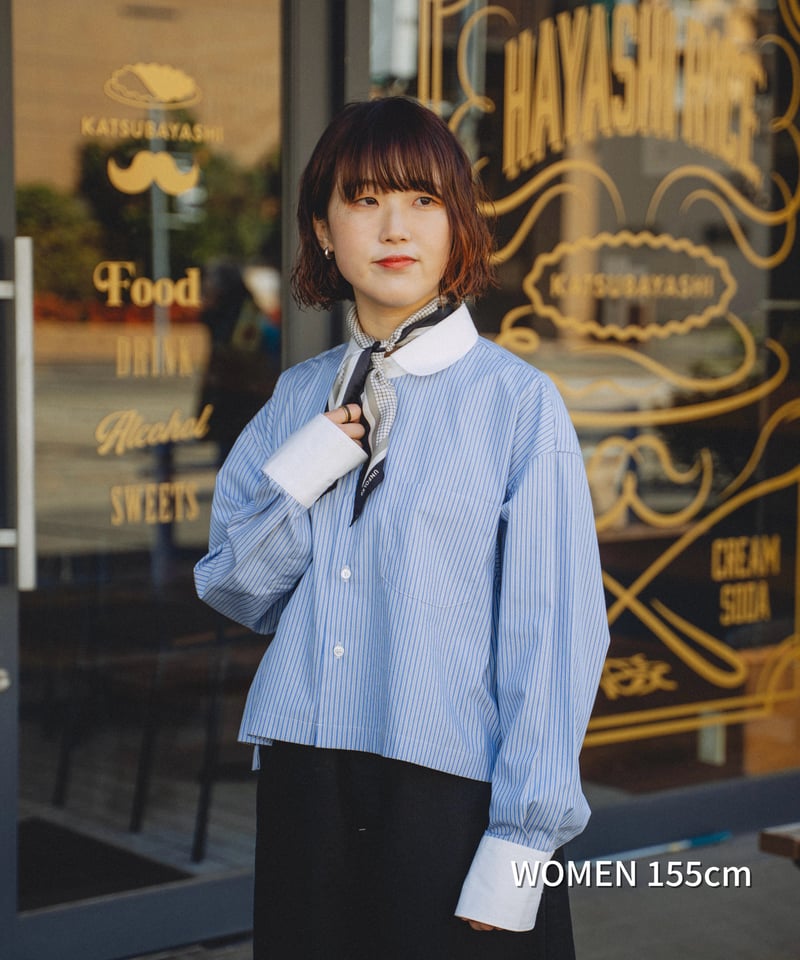 トップス Unfolk 2way detachable collar shirt Navy 61 2way detachable collar short sleeve stripe