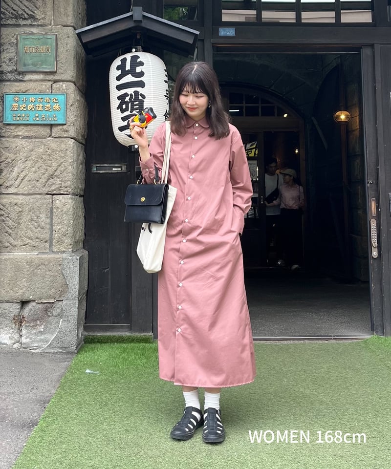 UNFOLK 2way ディタッチャブルカラー シャツ ワンピース ピンク 長袖 44 EX. 2way detachable collar shirt onepiece