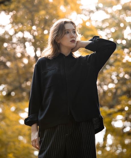 "UNFOLK CLASSIC" Banshu wool mix soft herringbone shirt jacket (Black)