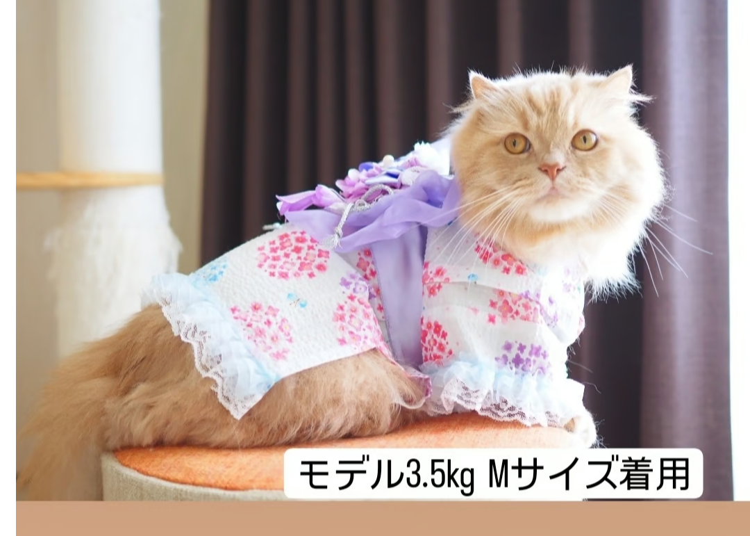 猫用・女の子浴衣ꕤ紫陽花‪ ‪‎🤍白〈サイズ選べます〉 | Nekoribbon‬‬