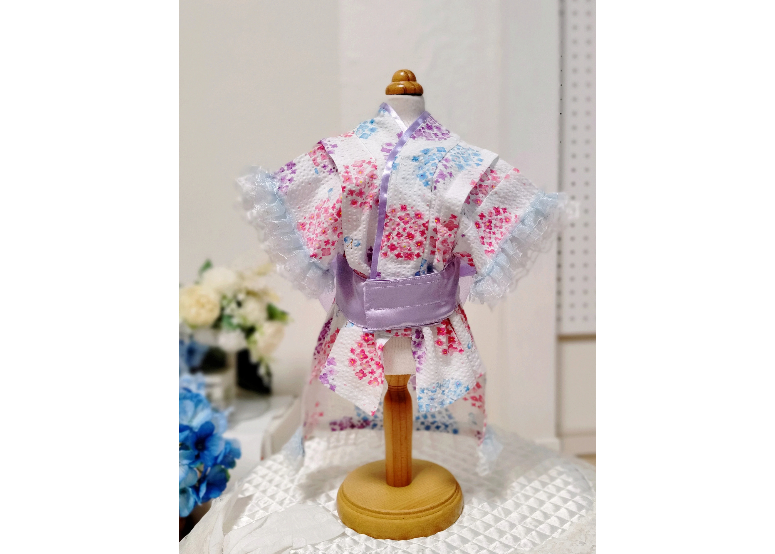 猫用・女の子浴衣ꕤ紫陽花‪ ‪‎🤍白〈サイズ選べます〉 | Nekoribbon‬‬