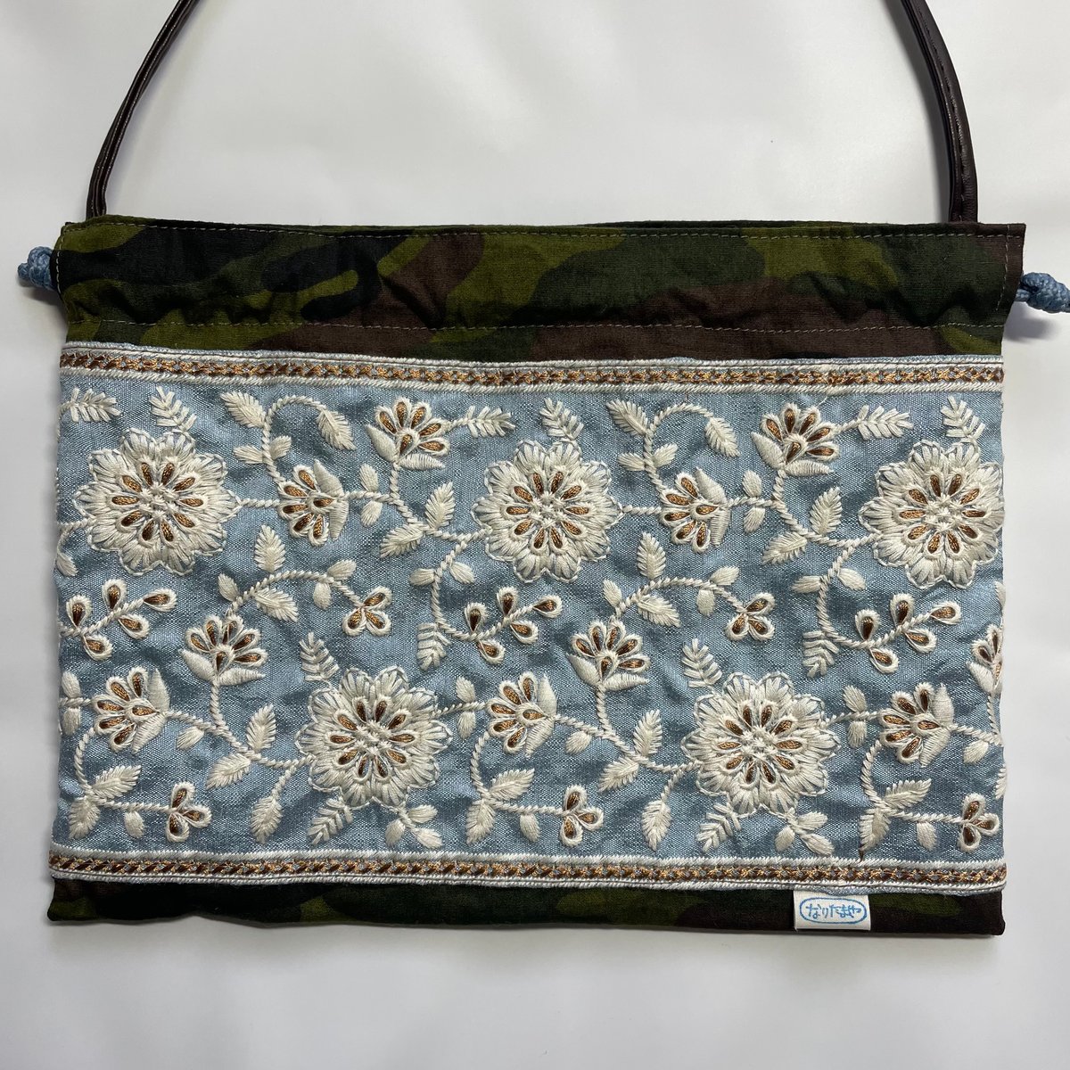 サコッシュ&巾着 2way ショルダーバッグ (インド刺繍ブレード×カモフラ