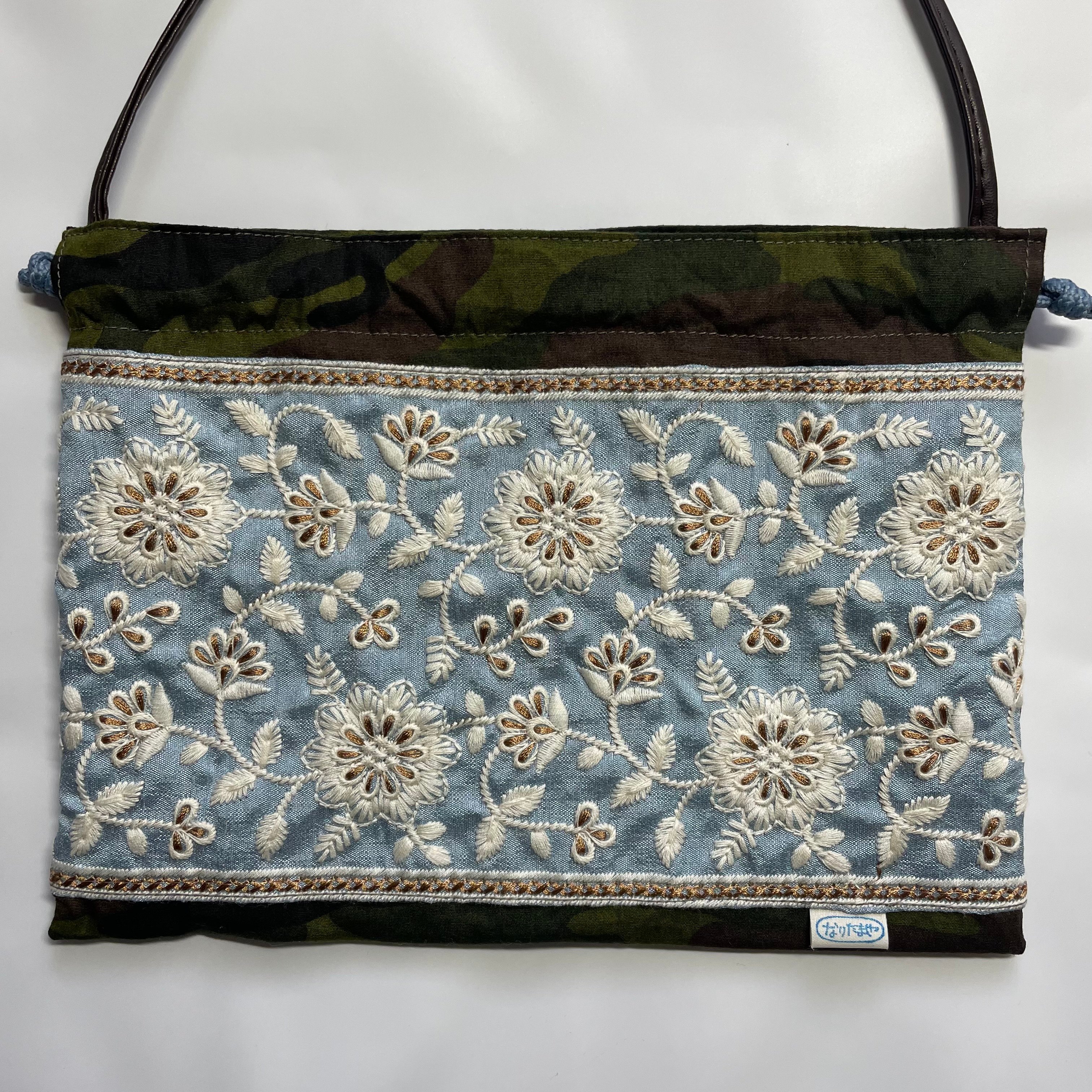 サコッシュ&巾着 2way ショルダーバッグ (インド刺繍ブレード×カモフラ