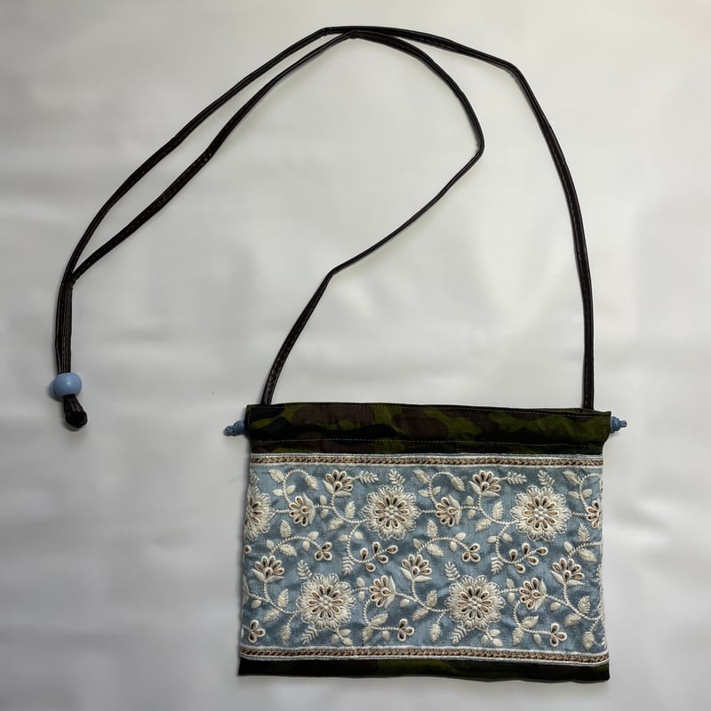 サコッシュ&巾着 2way ショルダーバッグ (インド刺繍ブレード×カモフラ