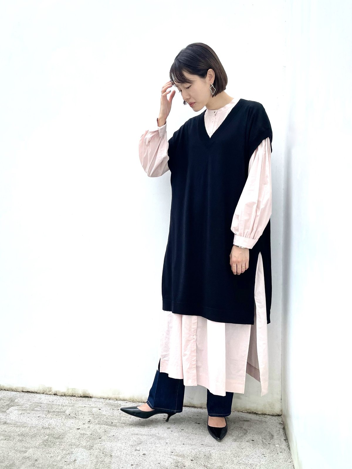 コットンカシミヤ ロングベスト | Hints On Moment Everything