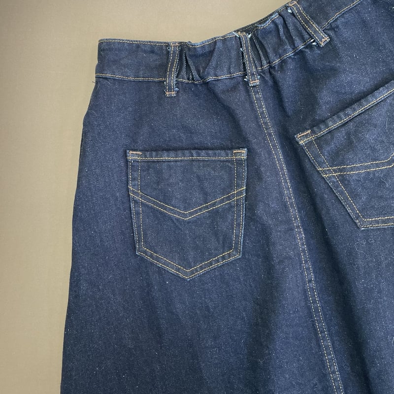 クロエ ロングデニムスカート フレア 前ボタン ポケット ステッチ