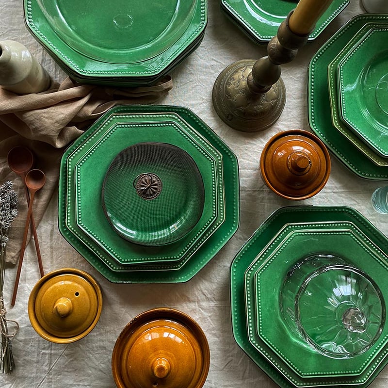 オクトゴナル ラヴィエ フランス 南仏陶器 緑釉 B オクトゴナル ラヴィエ フランス 南仏陶器 緑釉 A 南仏陶器 中