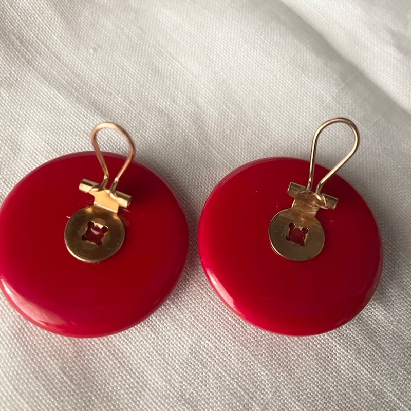 フランス ヴィンテージ 大きな丸の赤いイヤリング | tompa _ antiques