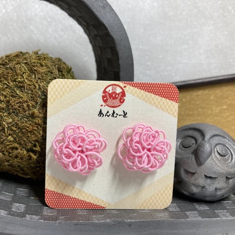 【E-126-L　水引ピアス】ピンポンマム　桜　ピンク