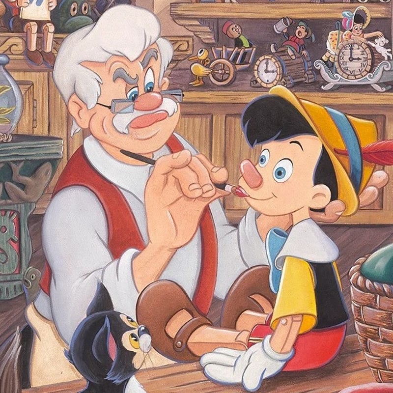 【直筆サイン入り】　【限定商品】ピノキオ ゼペットの工房 キャンバス絵 海外購入 ディズニー公式ファインアート ピノキオ 