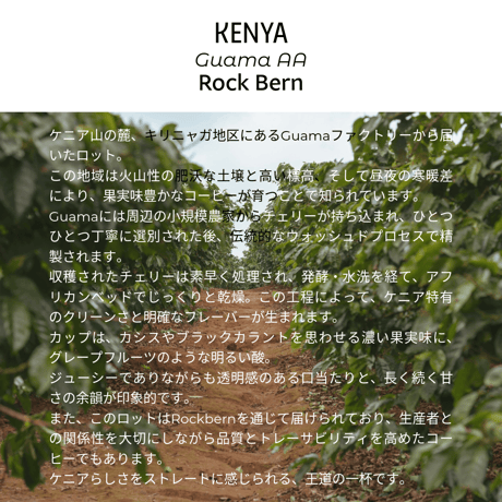 KENYA Guama AA Rockbern  ケニア　グアマAA