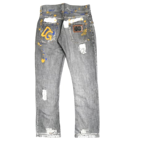 DOLCE&GABBANA Painted Damaged Straight Denim Pants