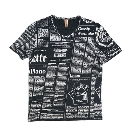 John Galliano News Paper Patterned V-Neck Tee