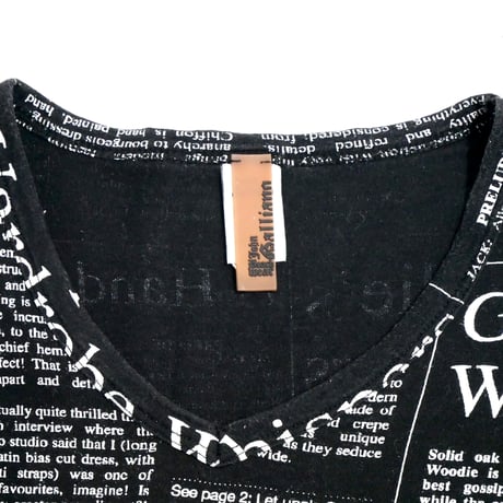 John Galliano News Paper Patterned V-Neck Tee