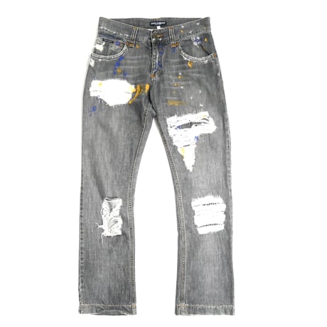 DOLCE&GABBANA Painted Damaged Straight Denim Pants
